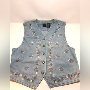 Embroidered Denim Vest M